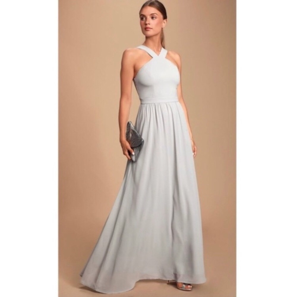 Lulus Air of Romance Grey dress